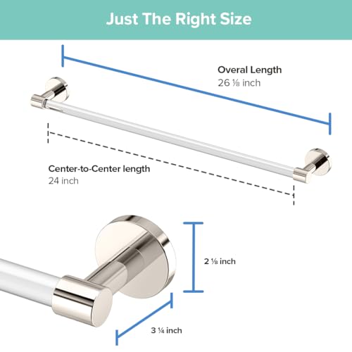 Image of Gatco 5720 Clarion 24 inch Bathroom Towel Bar, Polished Nickel, Wall-Mounted Towel Rack, Crystal-Clear Acrylic Modern Bathroom Accessory