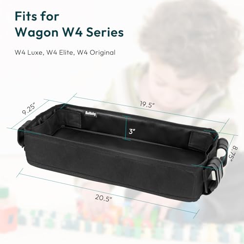 Double Sided Stroller Tray Fits for Wonderfold Wagon- Kids Snacks & Activities - Faux Leather Sides for Eating - 4 Cup Holders-W4 accessories, Easy to Use and Clean, Play On the Go (W4 Series)