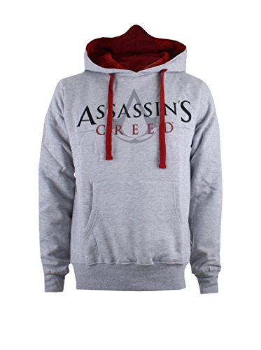 Iconic Collection Assassins Creed Sweat à Capuche avec Logo, Gris Clair, S