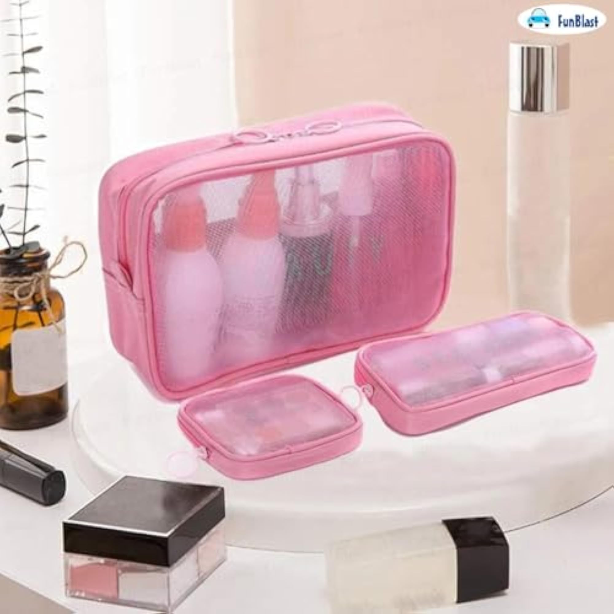 3 Pcs Cosmetic Pouch Case - Travel Mesh Makeup Bags