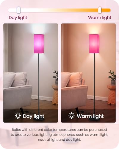 Image of Floor Lamp, Pole Lamp with Foot Switch, Modern Standing Lampshade, Minimalist Freestanding Lamp (Bulb Not Included), for Living Room, Bedroom ETL Listed, Pink Purple and Black Z07LD05