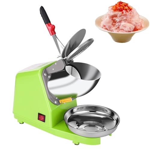 Tritaghiaccio, 68 Kg/h, Macchina per Ghiaccio Tritato Elettrica con 2 Lame, Macchina per Ghiaccio Tritato In Acciaio Inox, Tritaghiaccio da 300 W per Margarita, Uso Domestico,Green