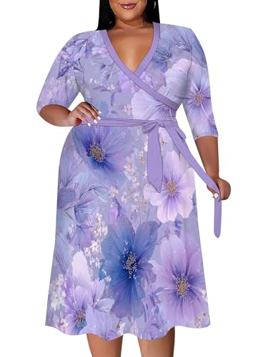 Image of PinkPatty Women's Plus Size Maxi Dress Print 3 /4 Sleeves V Neck Party Sundress Wedding Guest Dresses
