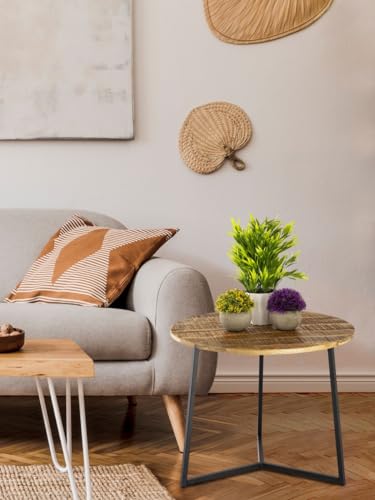 Couchtisch rund Beistelltisch Massivholz ø 56cm Wohnzimmertisch Metall Holz massiv – Bild 3