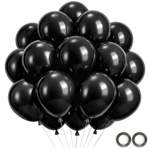 Wayfun Ballon Noir 52 Pièces, 12 Pouces Ballons Anniversaire Noir, Latex Helium Ballons de Baudruche pour Decoration Anniversaire Fête de Mariage...
