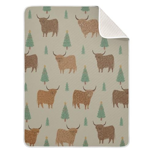 Burbuja Christmas Tree Highland Cows Baby Blanket for Boys Girls, Nursery Soft Warm Swaddling Receiving Baby Blankets, 30x40 in Toddler Blanket