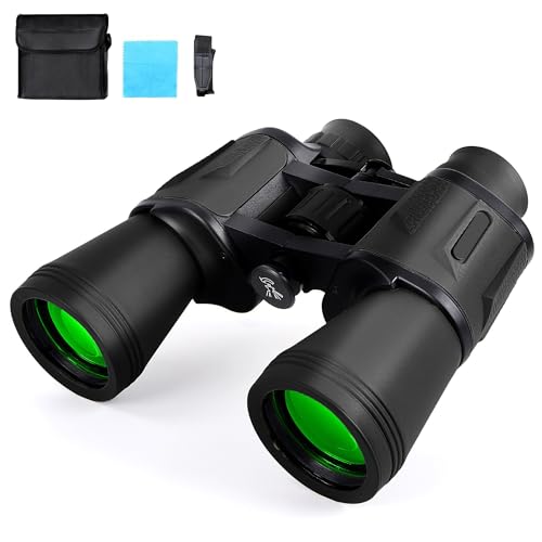 Image of Sounce 10x50 Binoculars for Long Distance | HD Binocular for Adults | BAK4 Prism FMC Green Coated | Bird Watching Wildlife Safari Hiking | Wide Eyepiece Durbin with Pouch (Black)