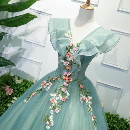 Green Girls' Appliques Tulle Ball Quinceanera Dress Sweet 15 Birthday Party Gala Pageant Gown Lace-up4