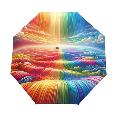 Parapluie arc-en-ciel compact idéal pour les trajets urbains et les sorties sous l'orage