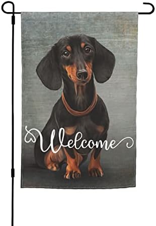 Garden Flags Dachshund Little Cute Black Dog Animal Pet Design Premium Yard Flag Holiday Party Flag Outdoor Farmhouse Decor Home Porch Flags 12 x 18inch
