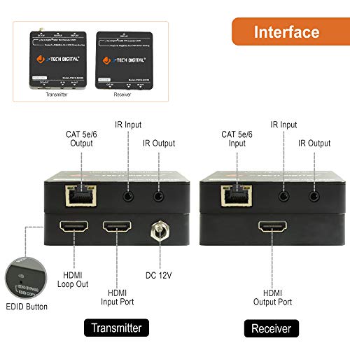 J-Tech Digital 4K@60Hz Hdmi Extender Over Cat 5E/6 Ethernet Cable 230Ft With Hdmi Loop Out, Poc, Hdr, Downscaler, Edid Pass/Copy Dual Ir Pass-Through [Jtech-Ex230] #TOP2