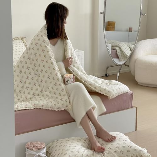 BuLuTu Shabby Chic Floral Quilt for Full Size Bed Blankets