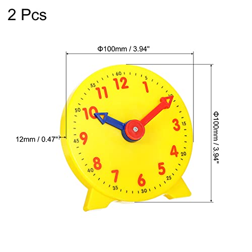 Image of PATIKIL 4 inch Teaching Clock, 2 Pack Learn Clock Learning Tell Time Analog Clock Demonstration Clock 12 Hour 2 Pointers for Classroom Teacher, Yellow