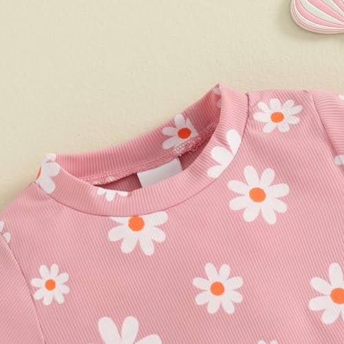 Image of Ayalinggo Baby Girl Summer Outfits Short Sleeve Lettuce Trim Floral Tops + Shorts Set Infant Clothes
