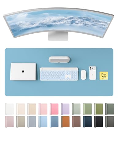 Image of YSAGi Leather Desk Protector, Office Mat, Large Mouse Mat, Non-Slip PU Leather Blotter, Laptop Desk Mat, Waterproof Writing Pad for Office and Home (Sea Blue, 47 inch x 17 inch)