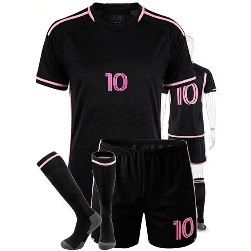 No. 10 Kids Soccer Jersey Kit Set with Shorts and Socks Youth Sizes Breathable Uniform for Young Players