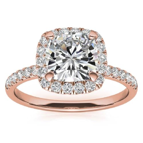 2.5 CT Cushion Cut Moissanite Engagement Ring, Rose Gold Side Stone Moissanite Diamonds Halo, Wedding Ring, Promise Ring