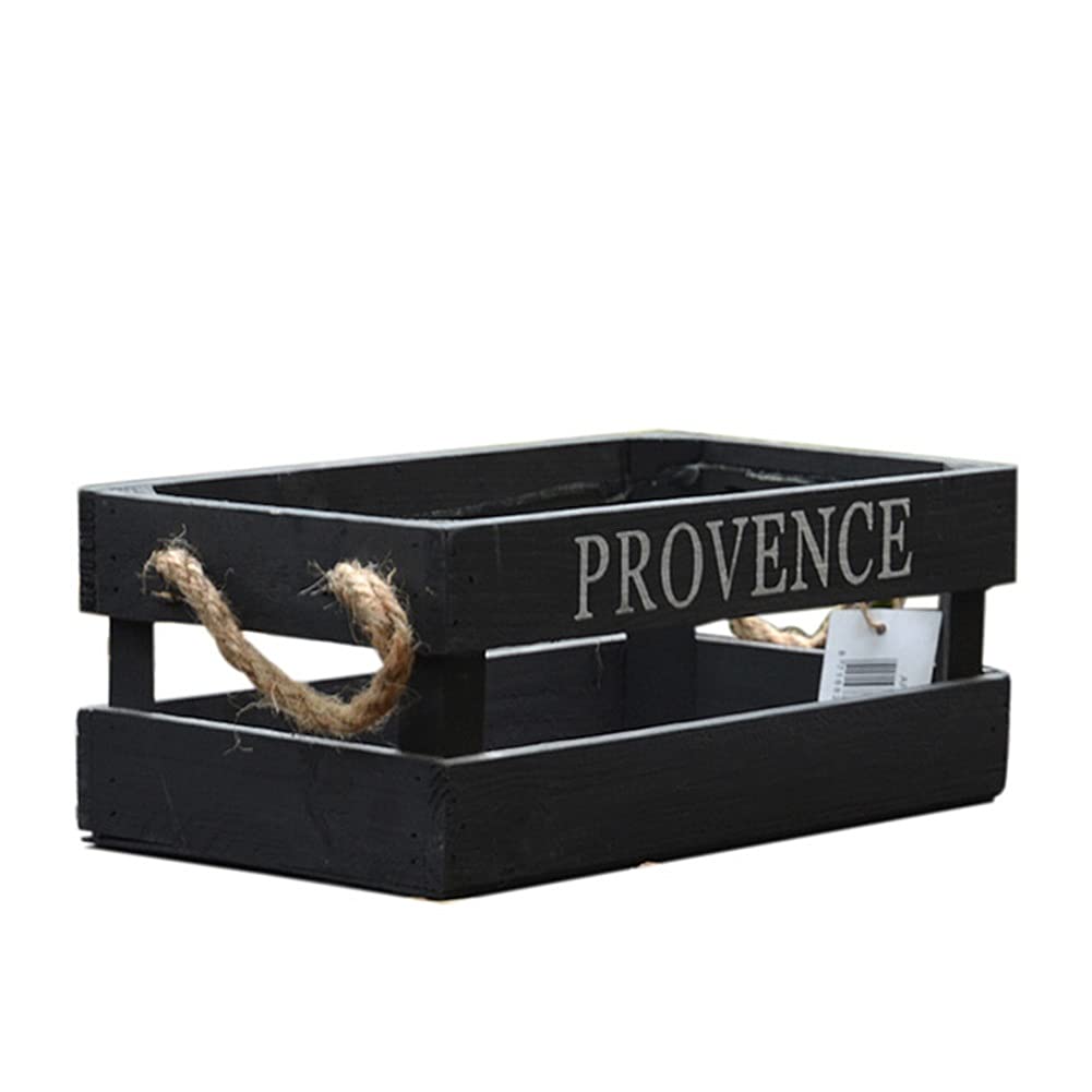 XJJUN Plant Flower Stand, Solid Wood Flowerpot Rectangle Plant Container Farmhouse Flower Bucket Pots, for Flower Shop Garden (Color : Black, Size : 27x15.2x10.7cm)