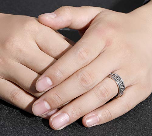 ALEXTINA Men's Stainless Steel 8MM Silver Chain Rings Stress Relief Spinner Ring Size 7