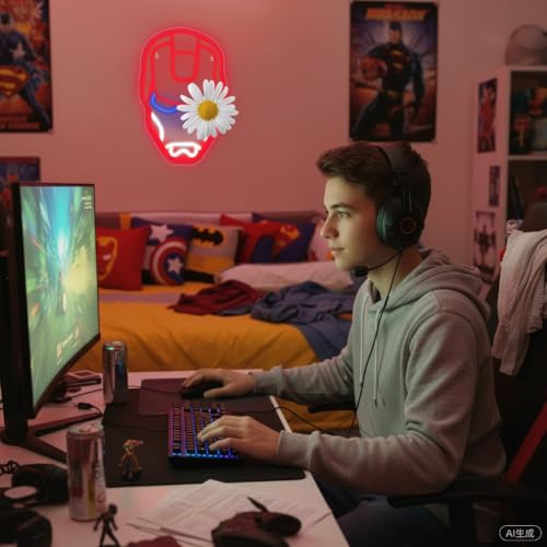 Image of Anime Neon Signs for Wall Decor Anime LED Neon Light for Boys Bedroom Cool Light Up Signs Decor for Man Cave Game Room Bar Pub Club Cool Gifts for Men Kids Boys Movie Fans,Size 16.5 * 11 in(XD131)