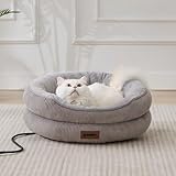 ZOMISIA Heated Cat Bed Indoor - Adiustable Temperature Pet Heating Bed with Timer and Chew Resistant Cord, Washable Puppy Bed with Non-Slip Bottom, 21" x 21" x 8", Grey