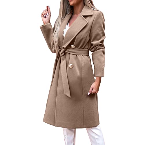 Bomberjacke-Damen-Damenjacke-Outwear-Kurz-Coat-Blouson-Damen-Sweatjacke-Faux-Wollmantel-Bluse-Duenner-Mantel-Trench-Lange-Jacke-Schlanker-Langer-Guertel-Eleganter-Mantel-Oberbekleidung-Mantel-Olivgrue