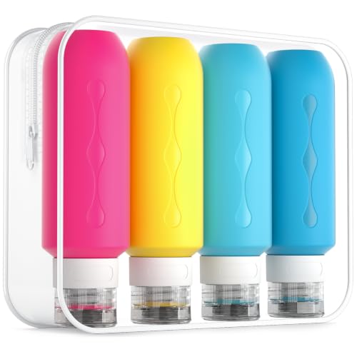 Image of Gemice Travel Bottles for Toiletries, Tsa Approved Travel 6oz Size Containers with Clear Bag, BPA Free Leak Proof Travel Tubs Refillable Liquid Travel Accessories for Cometic Shampoo Lotion