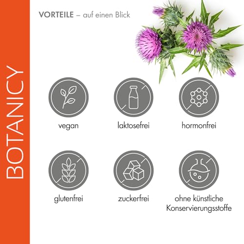 BOTANICY Leber Fit Complex - 60 Mariendistel Kapseln - Unterstützt Leber Funktion - 200mg Silymarin aus Mariendistel - Plus Cholin, Zink, Mangan, Selen und 4 Vitamine - Laborgeprüft in Deutschland