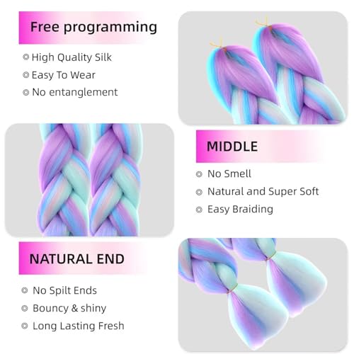 Extensions cheveux synthétiques tresses violettes et dreadlocks amovibles - 2