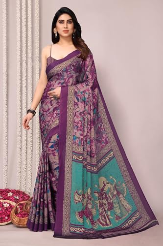 Image of MIRCHI FASHION Women Saree Ethnic Motif Print Chiffon | Breathable Lightweight Plain Weave Sari for Office and Daily Use (Available in 20 Designs)