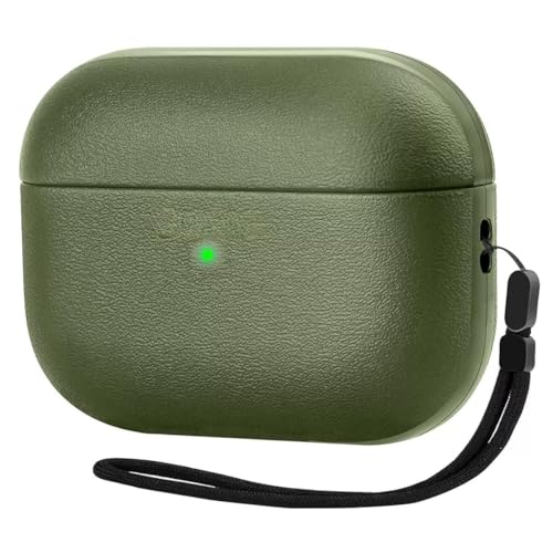 Image of Meyaar Silicone Leather for AirPods 4 and AirPods 4 with Active Noise Cancellation (ANC) (2024) Front LED Visible with Carabiner Thread (Green)