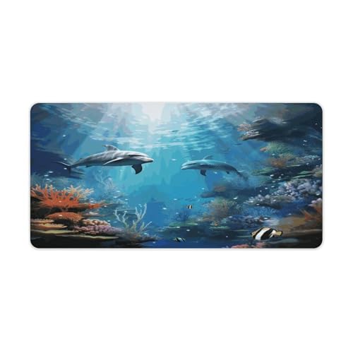 Blue Ocean Underwater Fish Mouse Pad grande antideslizante