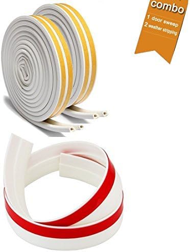 Soundproof Weather Stripping Door Draft Stopper Kit White,33Ft Self Adhesive Windows Weatherstrips & 39" Energy Efficient Door Under Seal Insect Proof Rubber Door Strips to Seal Door Crack