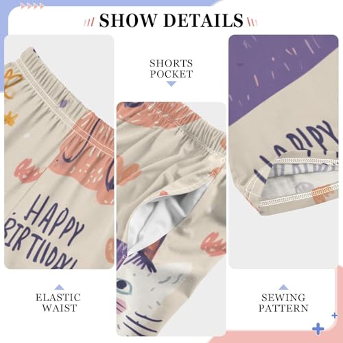 Cat Happy Birthday Boys Long Pants Soft Trousers Elastic Waist Kids Lounge Bottoms with Pockets S-XL4