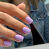 Light Purple Press on Nails, Lilac Fake Nails Glue on Square Nails Press ons, Gel Glue on Nails Stick on Nails for Women Thick Reusable Solid Color Acrylic Nails 24pcs