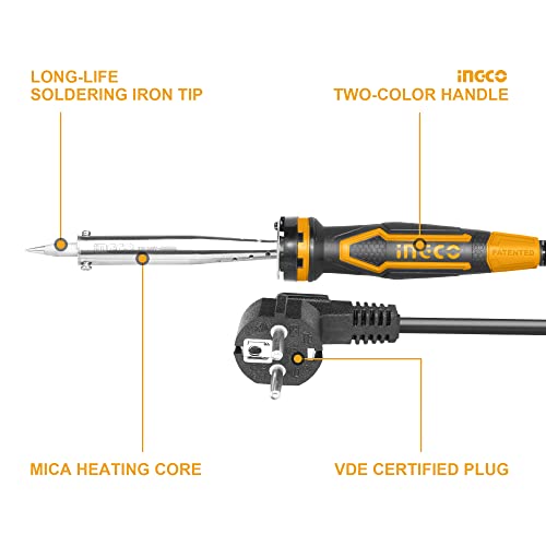 Image of INGCO Electric Soldering Iron, 100W, Preheat.Time:3~5minutes, Straight, Tip Head