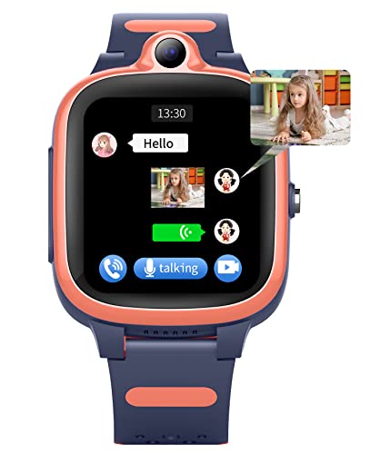 Fitonme Montre connectée 4G pour enfants, traceur GPS, téléphone avec WiFi, appels, messages, mode scolaire, fonction SOS, GPS, appareil photo et podomètre