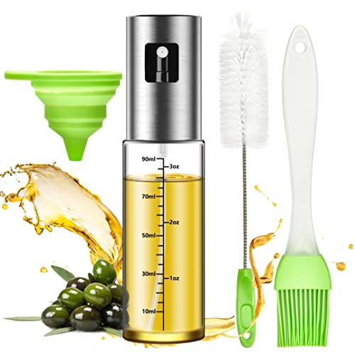 ELIRIVAWET Pulverizador Aceite, 100ml Spray Aceite Cocina Dispensador de Aceite de Oliva para Cocinar, Ensalada, Hornear Pan, BBQ, con Cepillo de Aceite, Embudo y Pincel