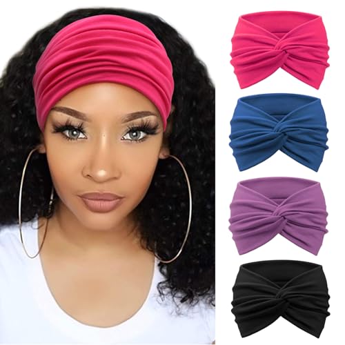 Image of DRESHOW 4 Pack Turban Headbands for Women Wide Vintage Head Wraps Knotted Cute Hair Band Accessories