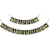 Big 12 Feet Happy Graduation Banner 2022 - No DIY, Large 8 Inch Pennant | Shiny Black and Gold...