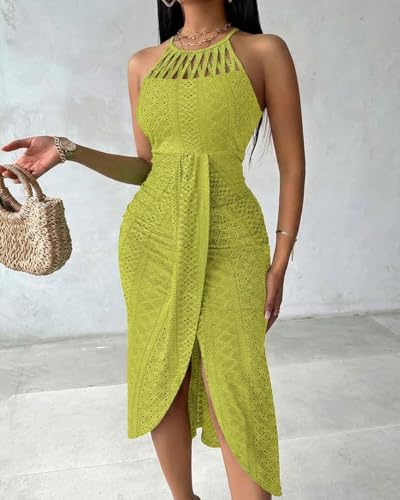 Image of CHICME Womens Summer Halter Ruched Bodycon Long Dresses