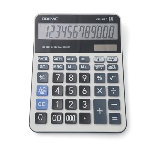 Image of Oreva OR-1912-C Solar & Battery Calculator Desktop | Financial Office Computer Calculators Large Display | Standard Function | Big Sensitive Button - White