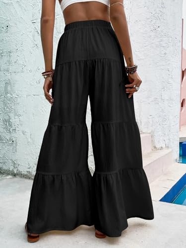 ZAFUL Women's Wide Leg Pants Boho Elastic High Waisted Flowy Palazzo Pants4