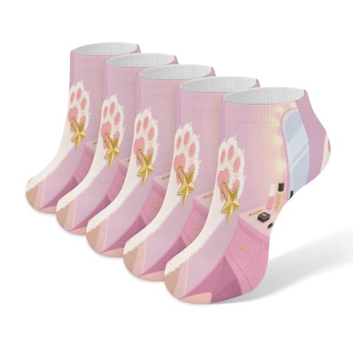 VstaDank Cat's Paw Holds A Pin Ankle Socks 5 Pairs Fashion Invisible Low Cut Sock for Adult Casual Short Sock Soft Cozy No Show Socks