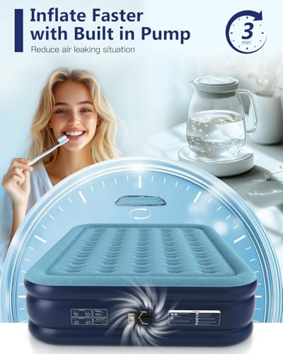 Queen Air Mattress with Built in Pump 16" Blow Up Mattress Raised Air Bed, 3 Mins Quick Self Inflatable with Storage Bag for Guest and Home