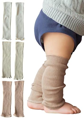 SOWAN 3 Pairs of Leg Warmers Baby Toddler Ribbed Leggings Kneepads Crawling Boys Girls 100% Organic Cotton -Japan Brand-