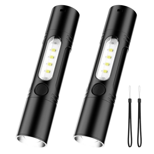 Bigqin 2 Pièces Lampe Torche LED, Lampe de Poche LED Haute Puissance Rechargeable USB avec Cordon, Fonction Sifflet, Zoomable, 5 Modes pour Éclairage/Camping/Randonnée/Urgence
