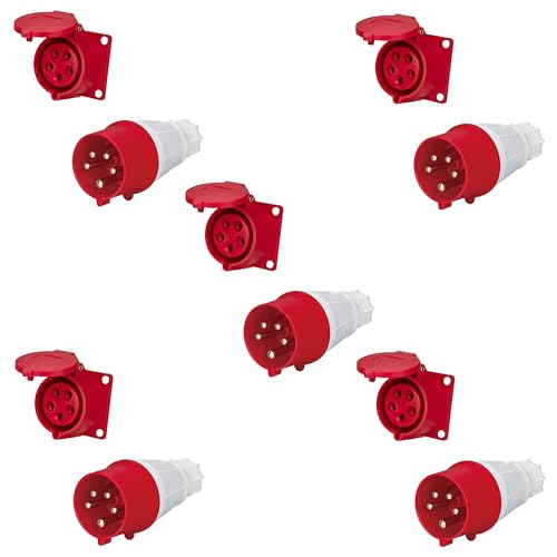 Image of LEYDEN 5 Pin, 32A, 220-440VAC, Industrial Panel Socket with Plug IP44 Waterproof Plug Socket Male Female Connector (Plug & Panel Socket 5 Pcs)