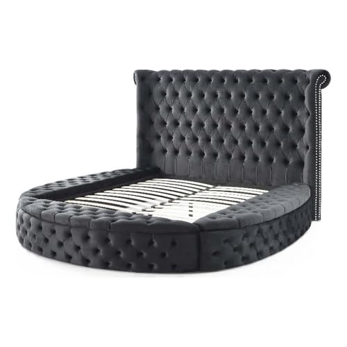 Better Home Products ELIZ-ROUND-60-BLK Elizabeth Upholstered Round Storage King Bed In Black cover