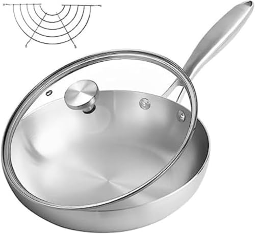 JINZHANG �X�e�����X�[�^�t���C�p�� 28cm IH �K�X�Ή� 3�w�| �S�A�~�t�� �ł��t���h�~ �H���Ή� �������ȒP �y�� �Ɩ��p/�ƒ�p �A�E�g�h�A�Ή� �����̂��߂̃v���̃O���[�h�̃p�� (�V���o�[,26cm-�W�t��)